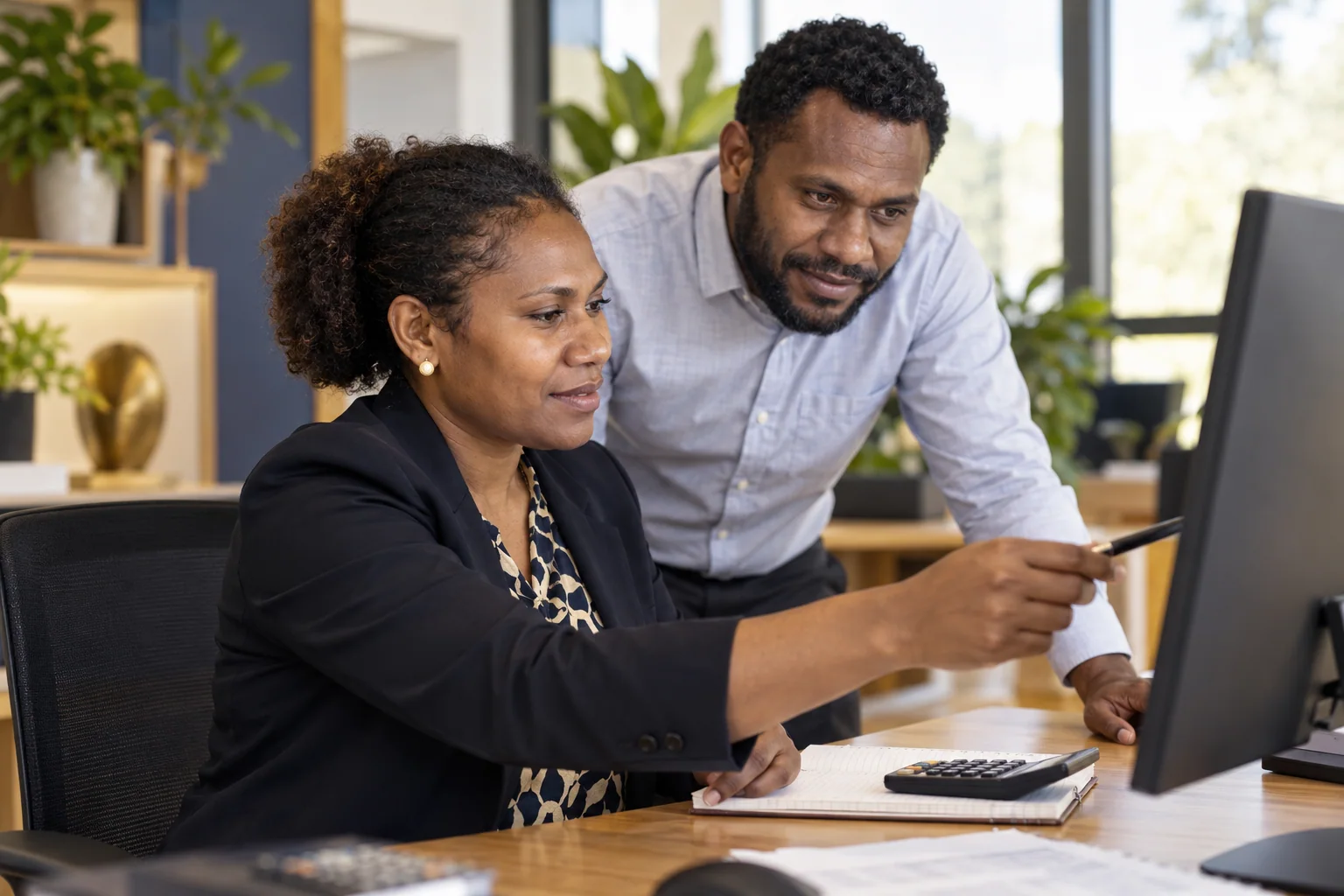 Finance colleagues reviewing payroll preparation