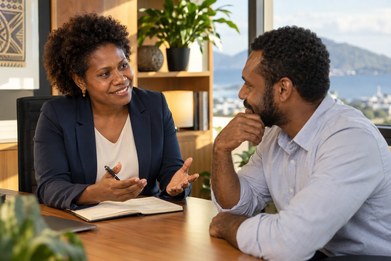 A manager and colleague having a coaching conversation